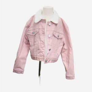 Old Navy girls pink Sherpa lined denim jacket M 8
